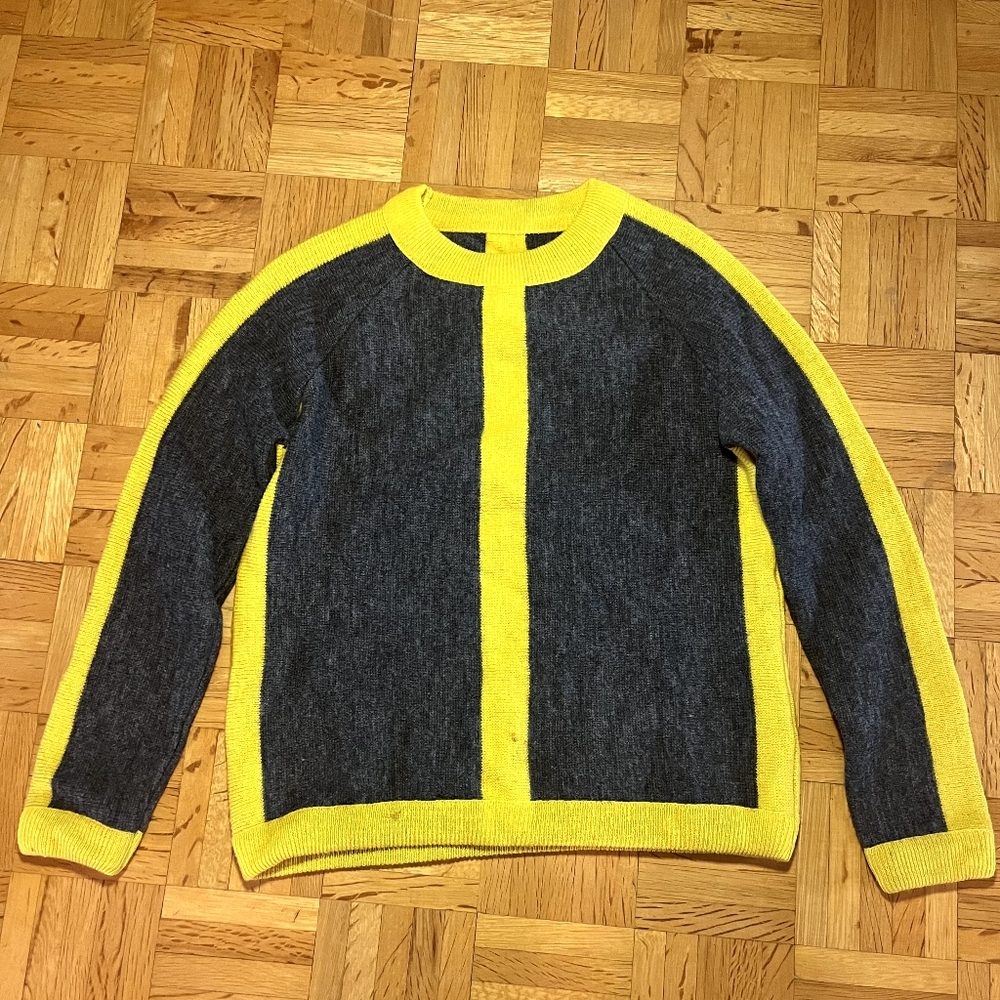 CrazyHorse Shetland Wool Crewneck Sweater Yellow & Grey Size Xs-S #222